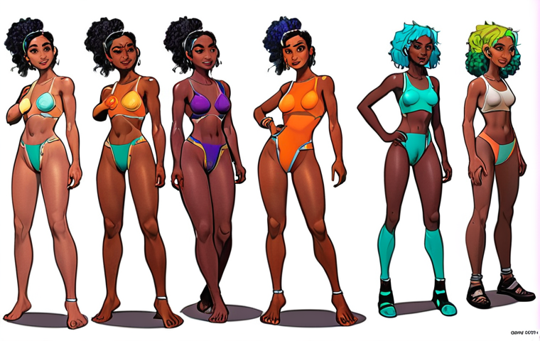 A vibrant character design reference board overflowing with online and offline scraps, showcasing diverse styles, color palettes (with RGB values noted), and dynamic poses (with descriptive keywords). The board reflects a personalized artistic style.