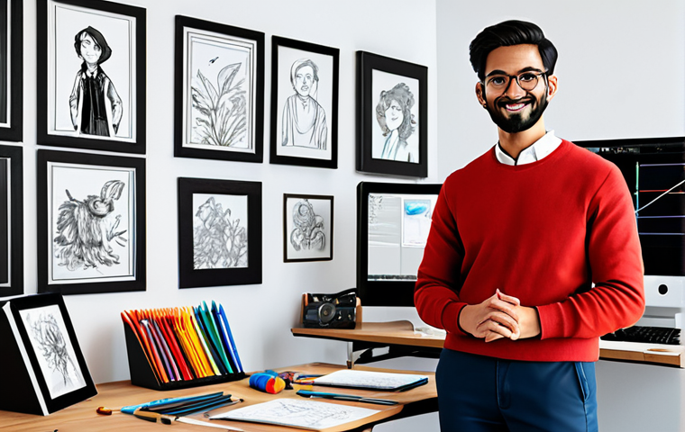 Showcasing Individuality**
"A character designer at their workstation, surrounded by sketches and digital art tools, fully clothed in stylish, appropriate attire, showcasing their unique art style. The background is a brightly lit studio with character design concept art displayed on the walls. The designer has a confident and friendly expression. Safe for work, appropriate content, family-friendly, professional, perfect anatomy, correct proportions, natural pose, well-formed hands, proper finger count, natural body proportions, high quality."
**