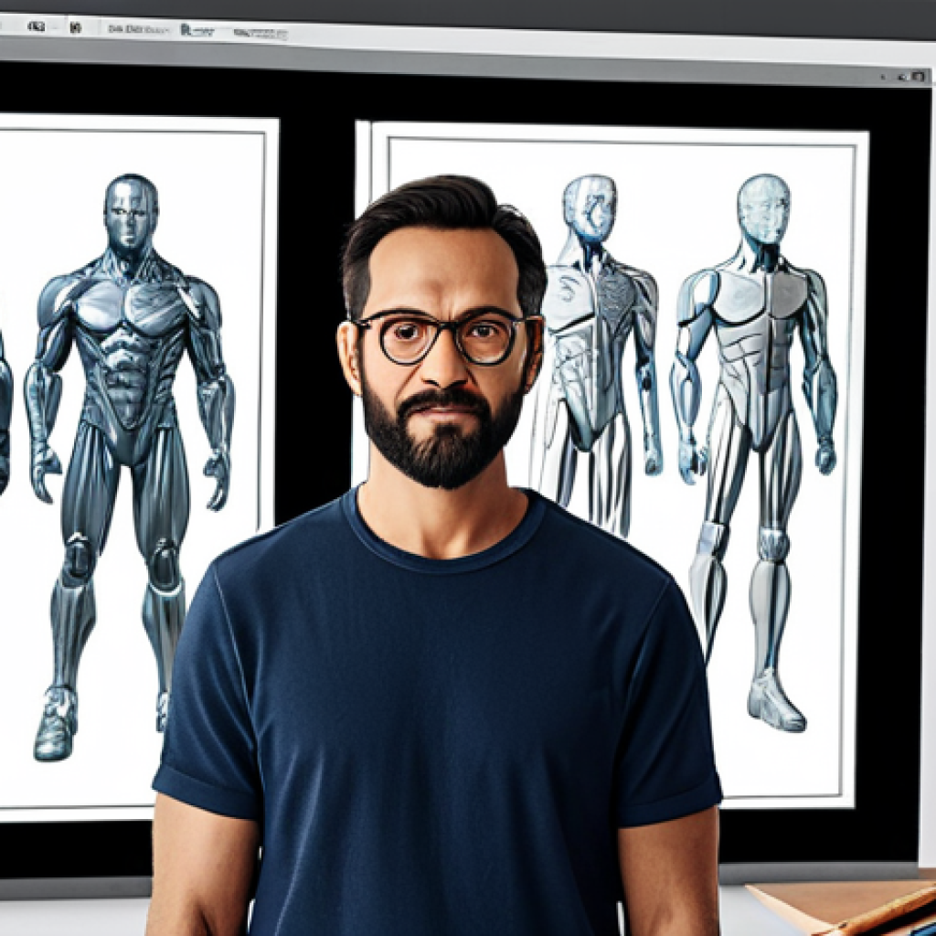 캐릭터디자인 자격증 필기 시험 FAQ - "A confident character designer in a brightly lit studio, surrounded by sketches and digital art too...