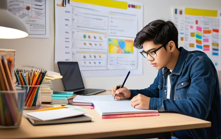 캐릭터디자인 자격증 필기 시험 대비 자료 정리 - **Prompt 1:** A young adult student, approximately 20-24 years old, male or female, with neat, casua...