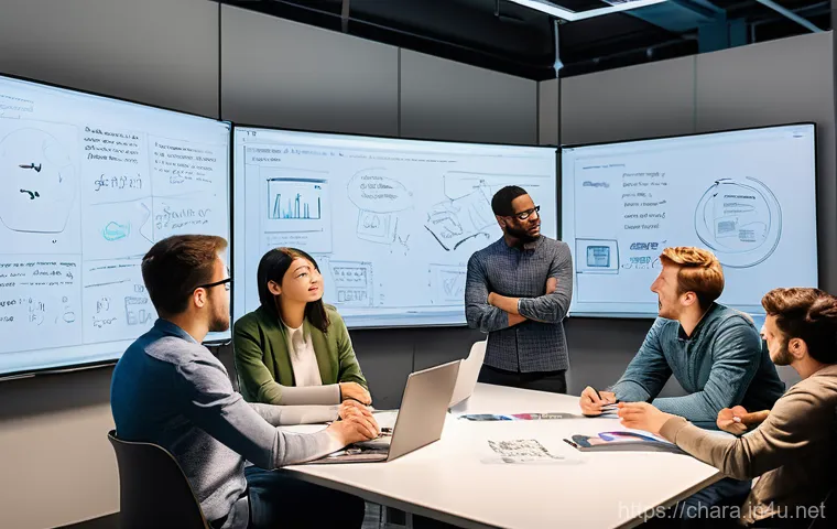 캐릭터디자인 학습을 위한 실전 연습 방법 - A creative female character designer, mid-20s, with a thoughtful expression, surrounded by a vibrant...