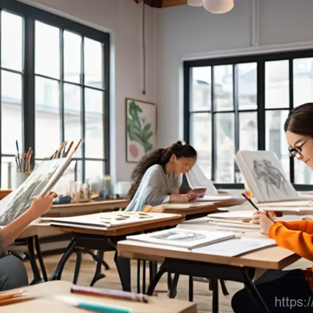 캐릭터디자인 실기 시험 대비 체크리스트 - **Fundamental Drawing Skills & Character Emotion:** A vibrant art studio filled with warm, natural l...