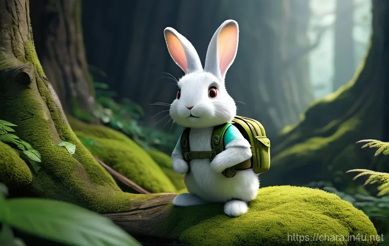 캐릭터디자인 대회 준비 체크리스트 - A whimsical and brave forest rabbit character, designed with soft, rounded shapes and a vibrant past...