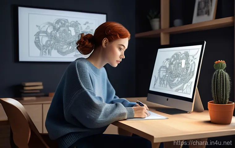 캐릭터디자인 협업툴 추천 - **Prompt 1: Collaborative Character Design Session with Digital Tools**
    "A diverse team of four ...