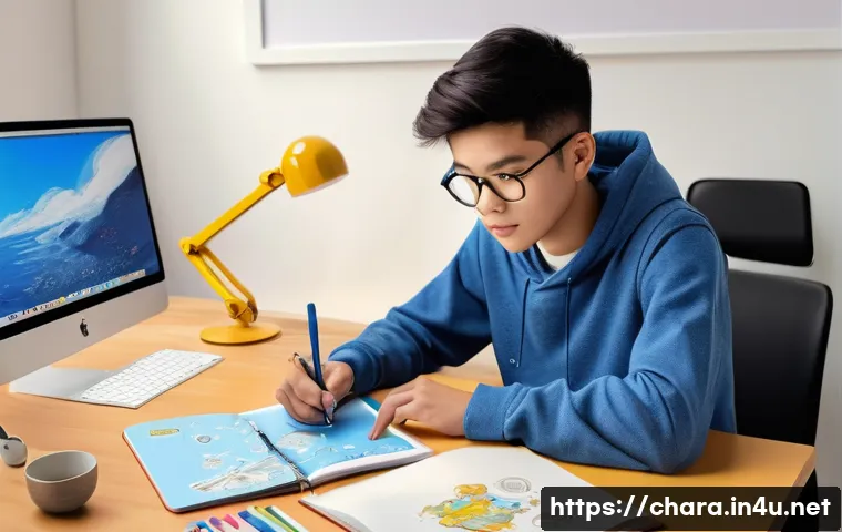 캐릭터디자인 자격증 학습 계획 작성법 - **The Aspiring Creator's Digital Canvas:** A young, determined character design student, age late te...