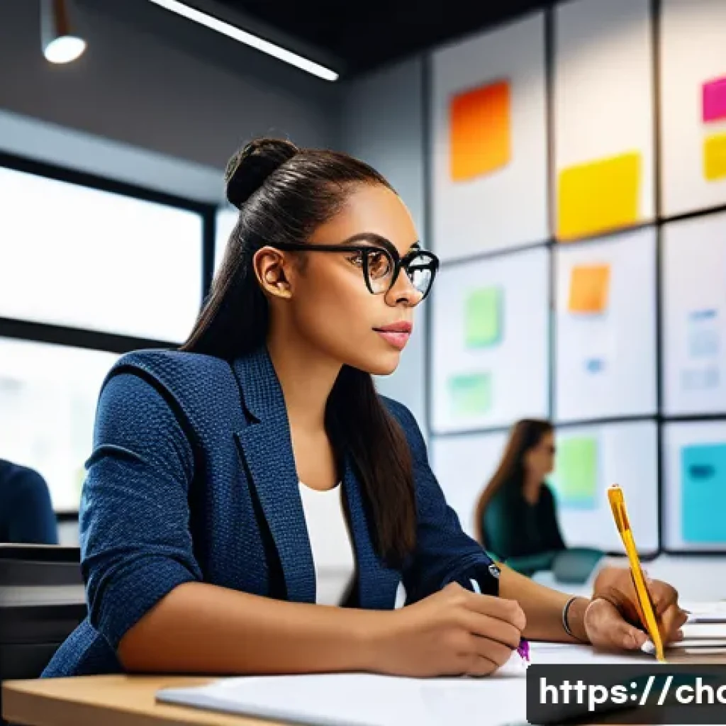 캐릭터디자이너로서의 커뮤니케이션 전략 - A professional character designer in a modern office setting, attentively listening and taking notes...