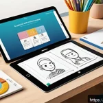 Home 23 캐릭터디자인 자격증 교재 추천 - A detailed educational scene showing a beginner character design workbook open on a desk, featuring ...